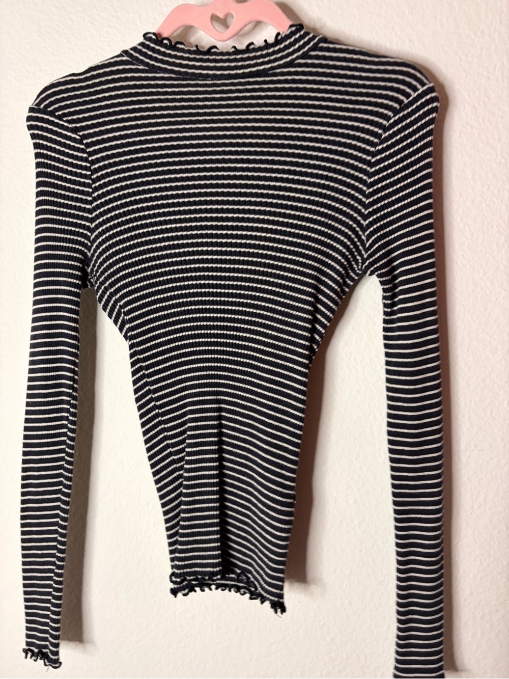 French Connection Black & White Striped Ribbed Long-Sleeve Top